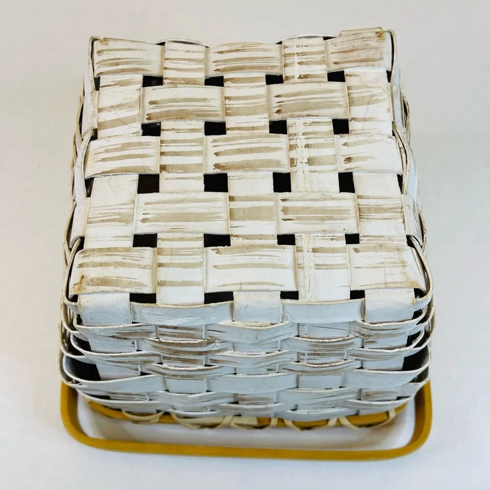 White, Cream, Tan Basket with Moveable Handle